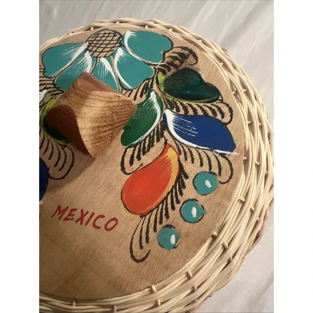 Woven Wicker Basket Tortilla Warmer Server Styrofoam Hand Painted Floral
